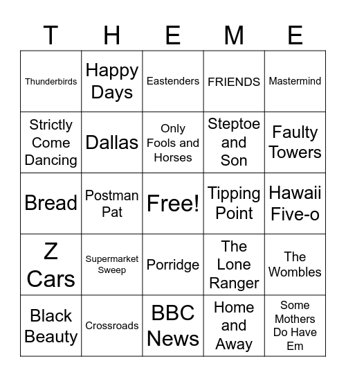 TV Theme Tunes Bingo Card