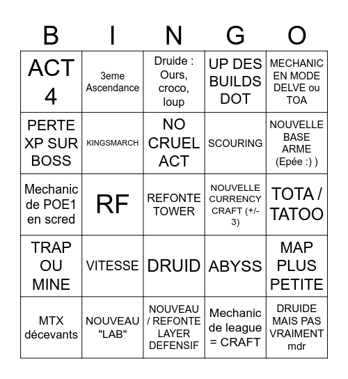 BINGOE Bingo Card