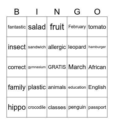 COGNATES Bingo Card