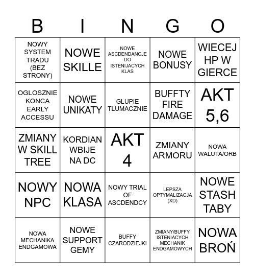 CO BEDZIE W NOWEJ LIDZE Bingo Card