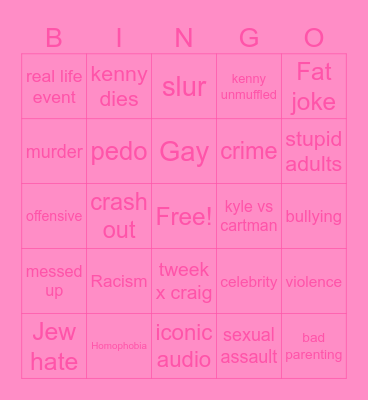 South Park Bingo Card