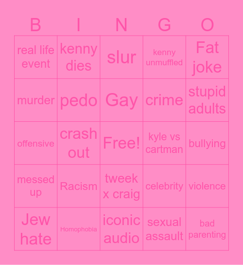 South Park Bingo Card