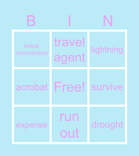 Verbs Bingo Card
