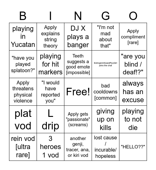Apply Vod Review greg Bingo Card