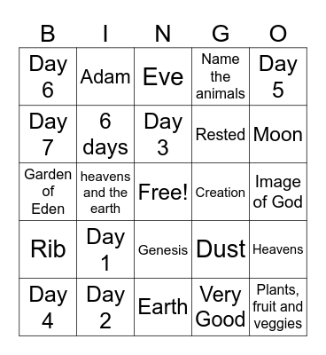 Creation Bingo Card