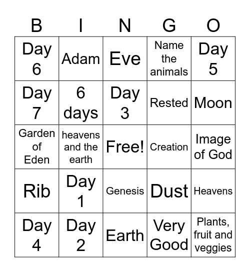 Creation Bingo Card