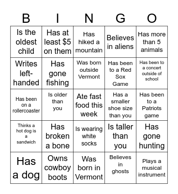 Back to School Bingo Card