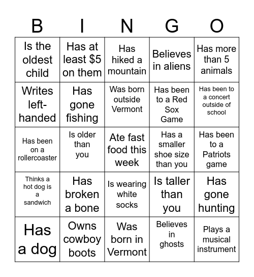 Back to School Bingo Card