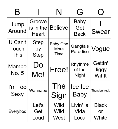 90's BINGO Card