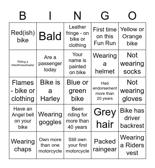 FUN RUN BINGO Card