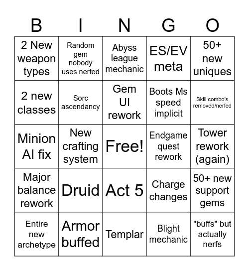 PoE 2 0.3 Bingo Card
