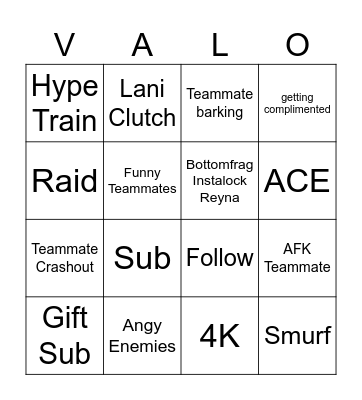 Naxlani Valorant Bingo Card