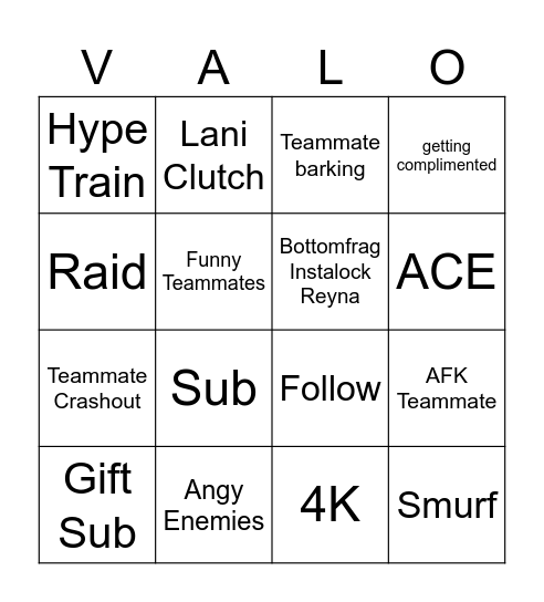 Naxlani Valorant Bingo Card