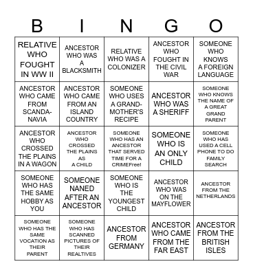 FAMILY HISTORY Bingo Card