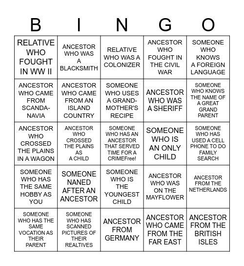 FAMILY HISTORY Bingo Card
