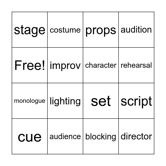 Theater Vocabulary Bingo Card