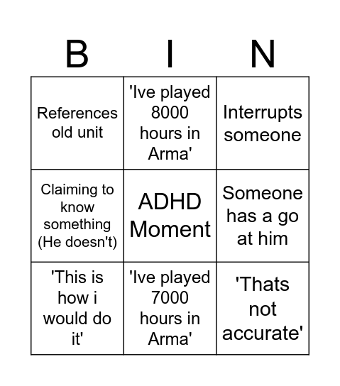 Buxton Bingo Card