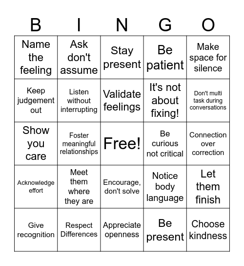 EMPATHY Bingo Card