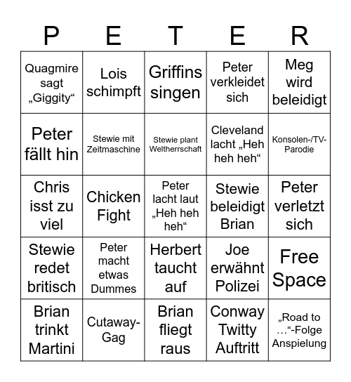 Family Guy Bingo Card