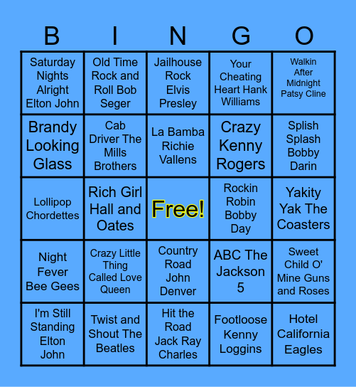 Music Bingo Card