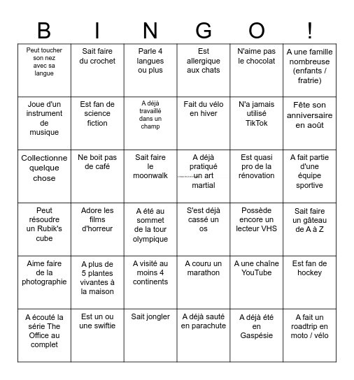 Bingo humain DCM Bingo Card