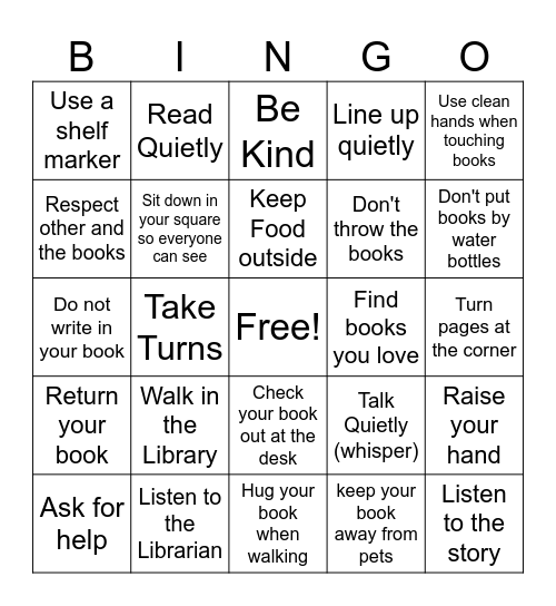 Library Rules Bingo Card