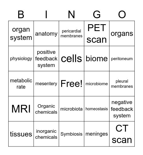 A&P Chapter 1 Definitions Bingo Card