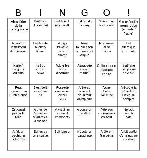 Bingo humain DCM : trouve quelqu'un qui... Bingo Card