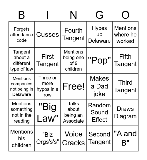 Reagan Bingo Card