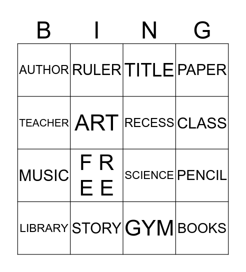 SCHOOL BINGO Card