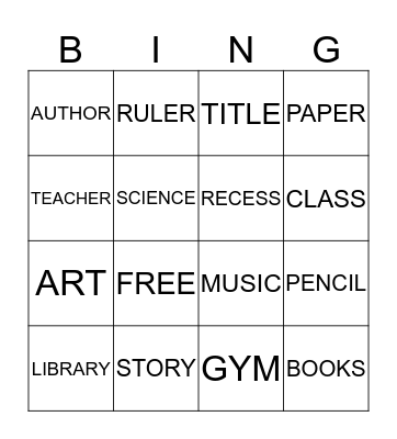 SCHOOL BINGO Card