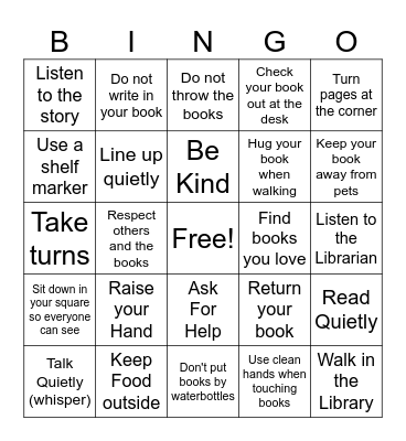Library Rules Bingo Card