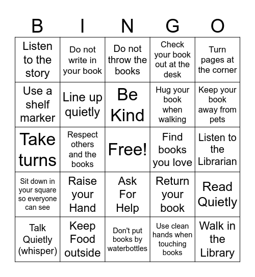 Library Rules Bingo Card