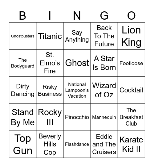 NAME THE 80S MOVIE Bingo Card