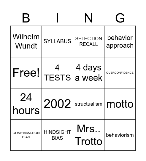 Psychology Bingo Card