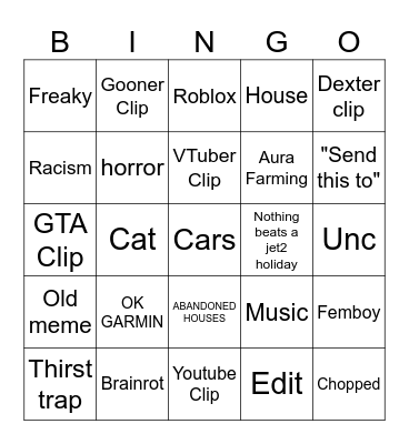 Reels slop Bingo Card