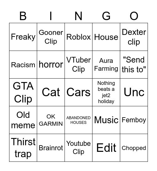 Reels slop Bingo Card