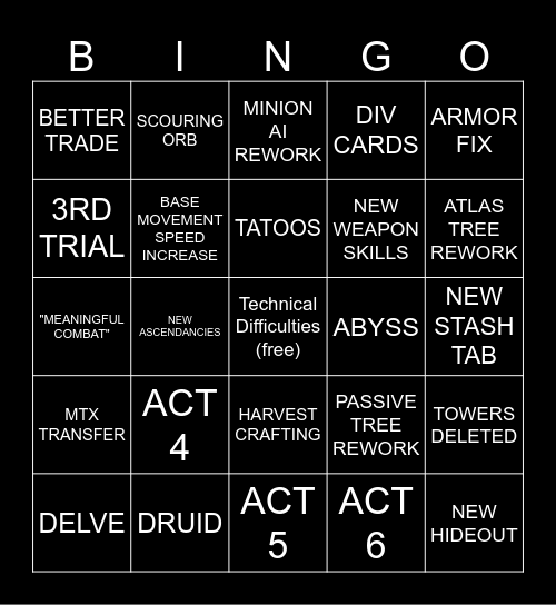 POE 2 0.3.0 Bingo Card