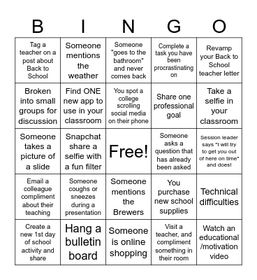 Back to School Bingo for Teachers Bingo Card