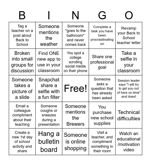 Back to School Bingo for Teachers Bingo Card