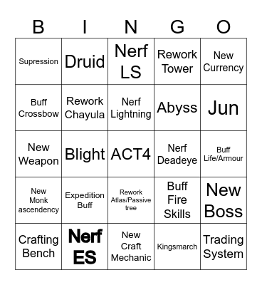 POE 0.3 Bingo Card