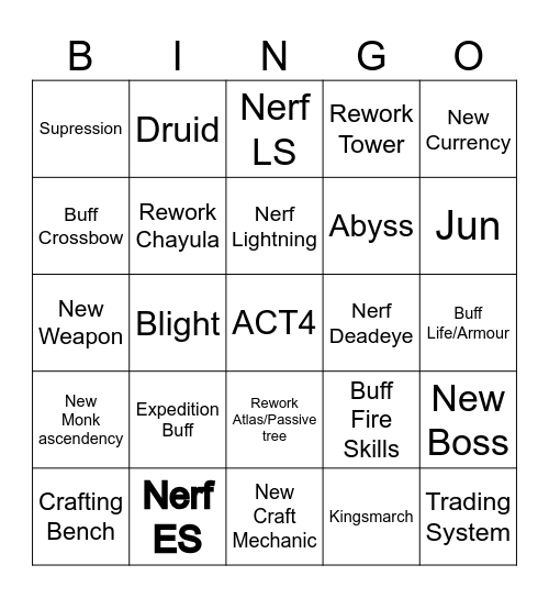 POE 0.3 Bingo Card