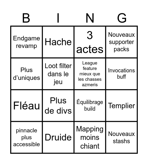 Path of Exile 2 - 0.3 Wishlist Bingo Card