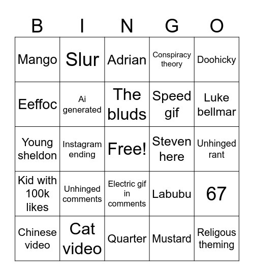 instagram reels Bingo Card