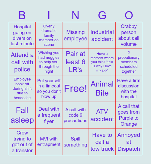 O.C.U.C I see ...... a good night shift ;P Bingo Card