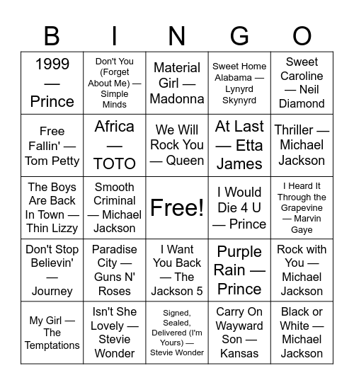 Music Bingo Card