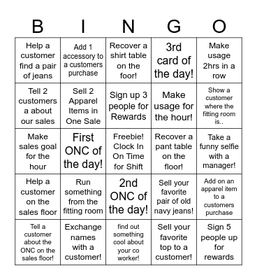 Old Navy Bingo Card