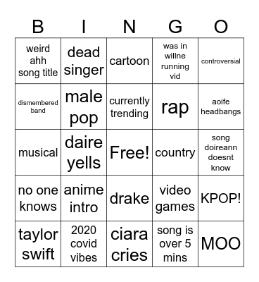 spotify bingo Card