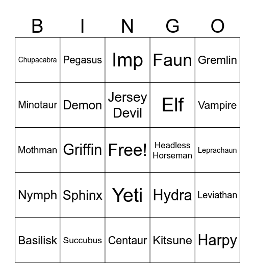 Mythic Sightings Bingo Card