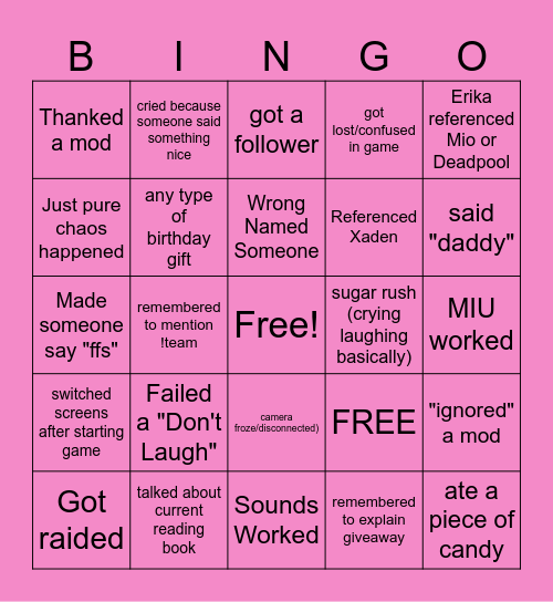 Untitled Bingo Card